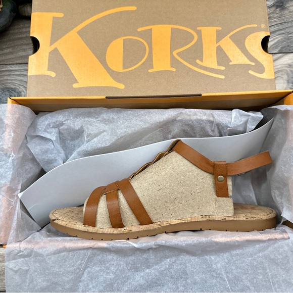 NIB Korks by Kork Ease Sawyer Slingback Strappy Flat Sandal Tan - Picture 11 of 13